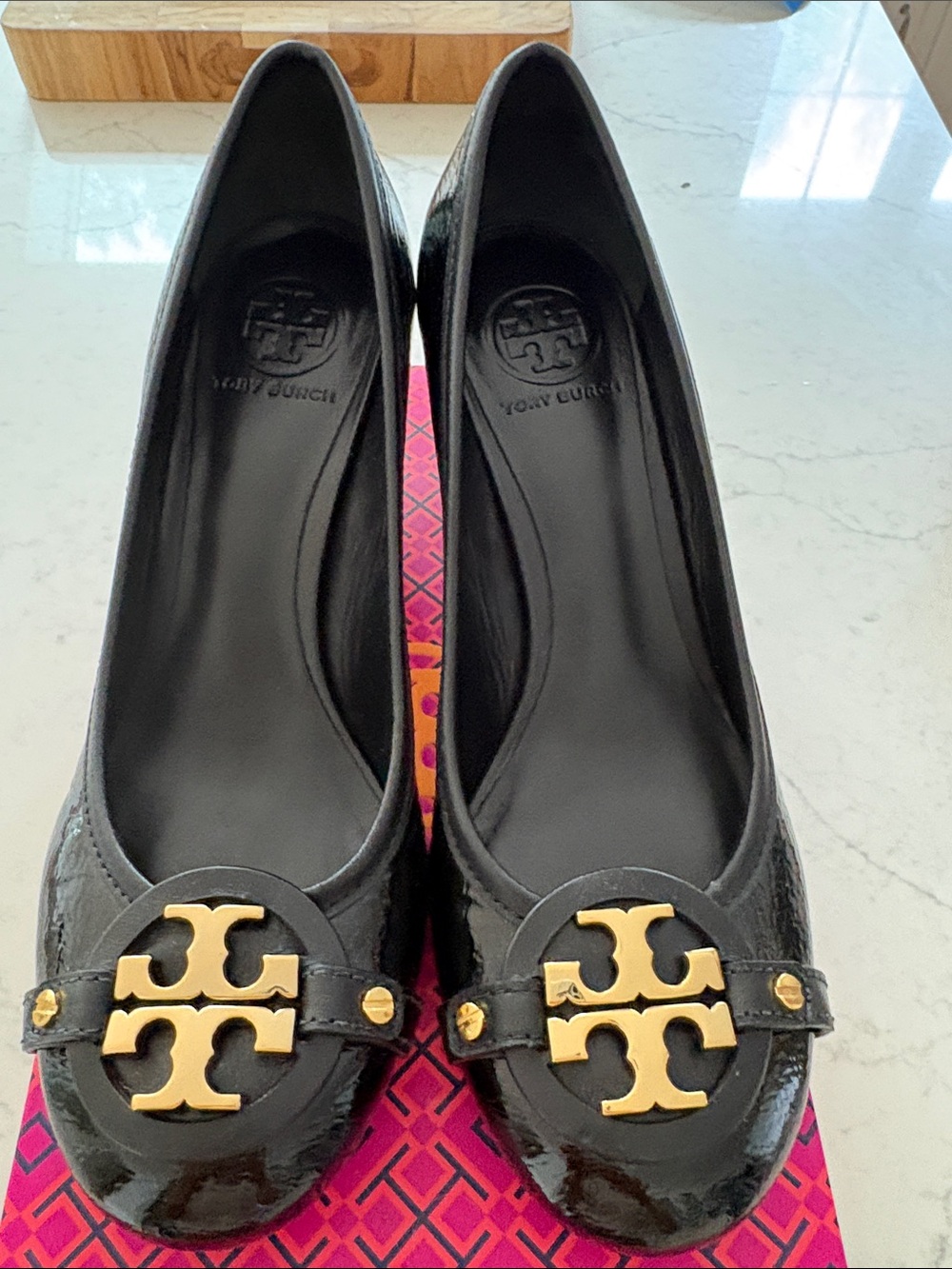 Tory Burch Black Patent Leather Logo heels